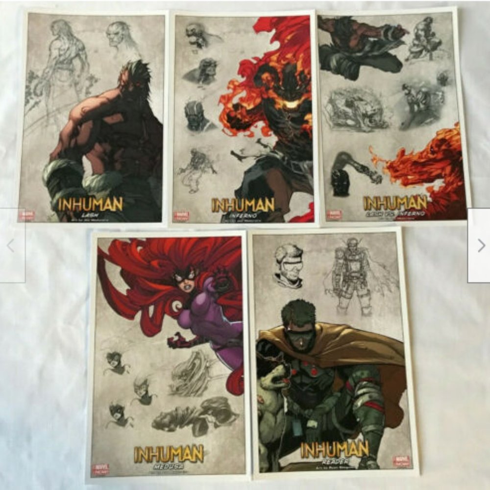 Marvel Inhumans Lithograph Full Set of 5 Reader Medusa Lash Inferno Madureira